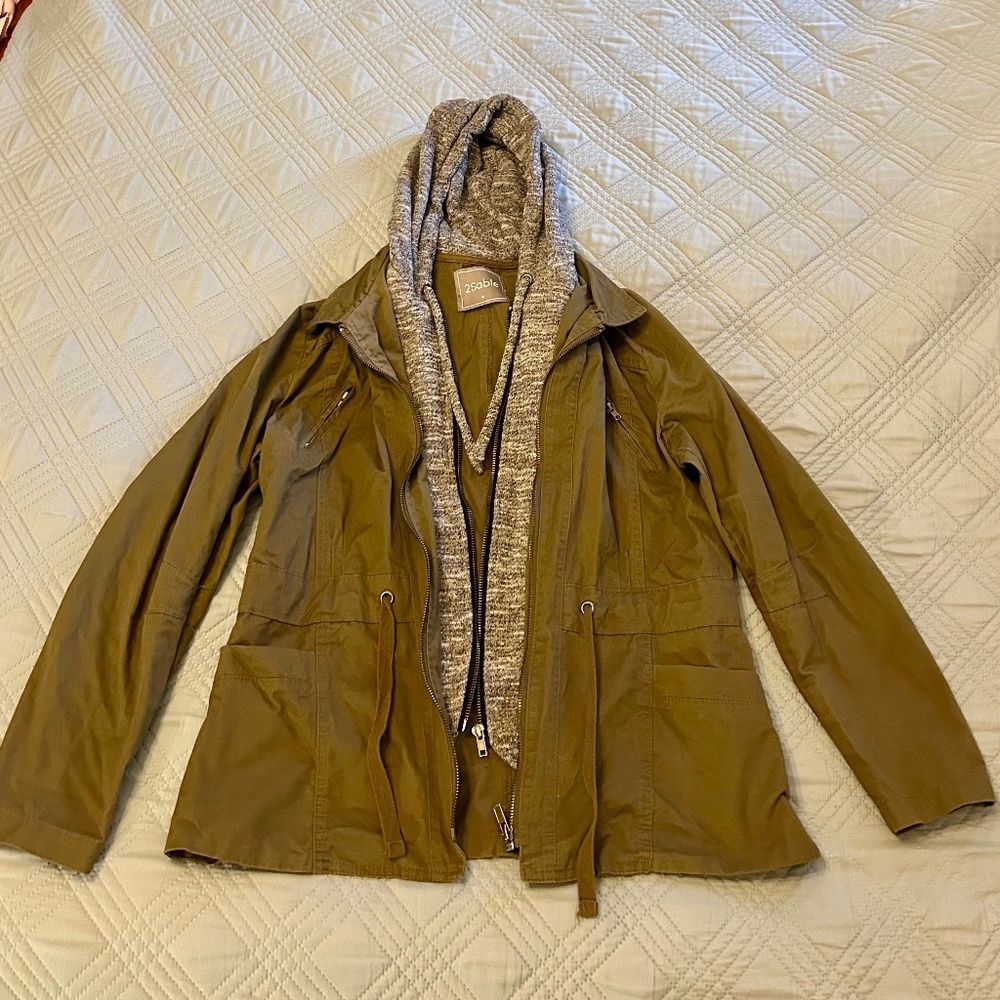 2Sable Women’s Green Double Zipper Utility Jacket, Size Medium